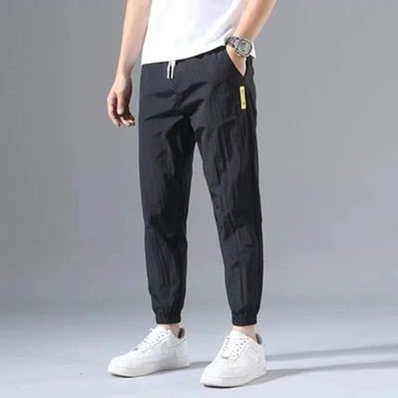 Men's ice silk quick-dry casual pants, ultra-thin loose-fitting versatile sports pants, men's nine-point cuffed pants, quick-dry and breathable
