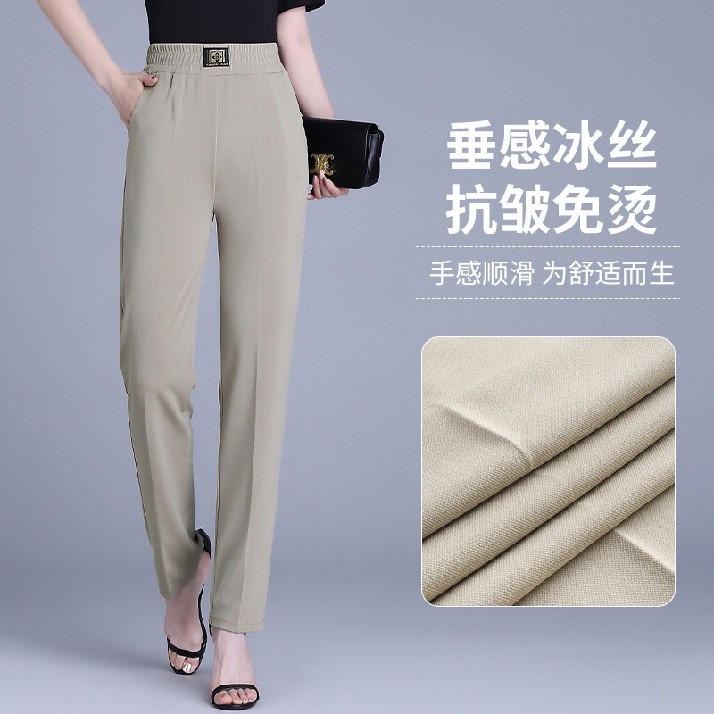 Middle-aged and Elderly Women's Pants Mother's Pants Summer Thin Outer Wear Straight Tube Loose plus size Grandma's Ice Silk Cropped Pants Middle-aged and Elderly Women's Pants Mother's Pants Summer Thin Outer Wear Straight Tube Loose plus size Grandma's Ice Silk Cropped Pants