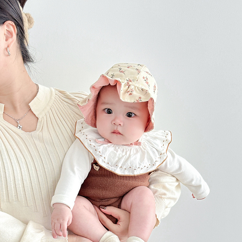 Sombrero de bebé primavera y otoño delgado bebé de encaje princesa sombrero de corte pequeño mes de edad sombrero protector de orejas de bisel protector solar