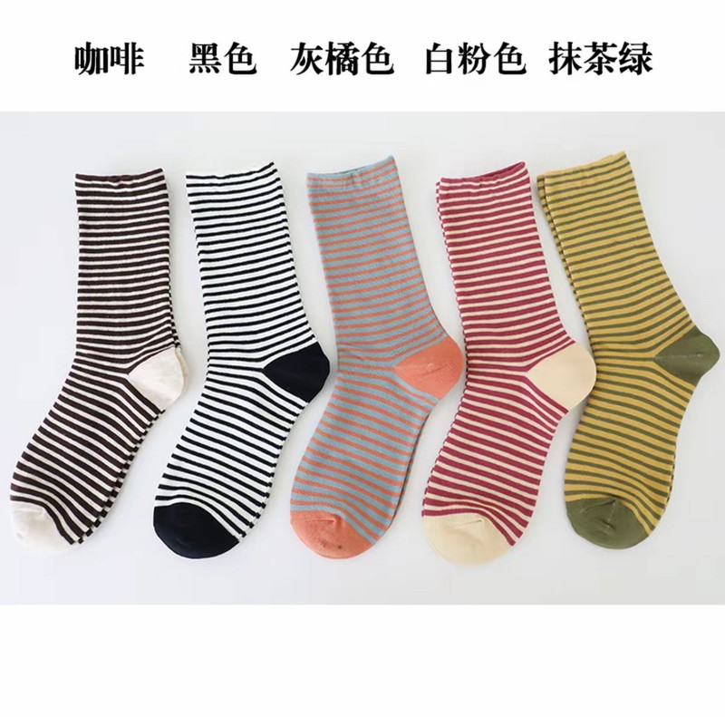 ins韩国早秋坑条无骨堆堆袜竖条纹设计百搭显瘦修饰腿复古韩版|undefined