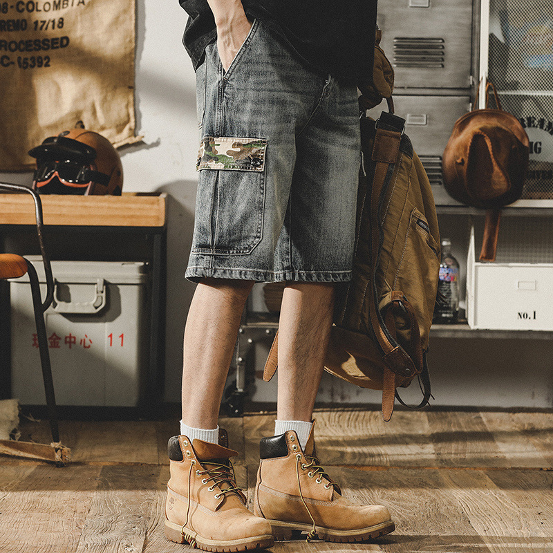 Jerryeno American Contrast Color Cargo Shorts Men's Summer 2024 New Loose Large Size Casual Denim Five-Point Pants Men Jerryeno American Contrast Color Cargo Shorts Men's Summer 2024 New Loose Large Size Casual Denim Five-Point Pants Men
