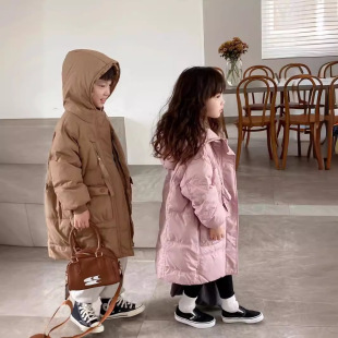 Children's clothing mid-length down jacket new boys and girls medium and big children Korean style hooded winter western style down jacket