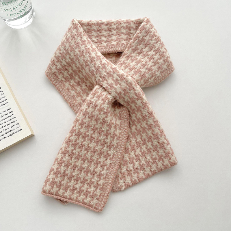 Houndstooth perezoso bufanda cruzada para las mujeres de otoño e invierno de moda todo-pareja protección del cuello engrosada caliente suave glutinoso bufanda de punto