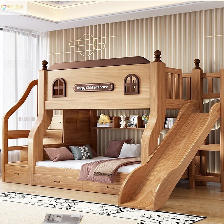 Haohui Mei Solid Wood Bunk Bed, Thickened Double-Layer Children's Bed, High and Low Bed, Two-Layer Double Bed, Student Bunk Bed