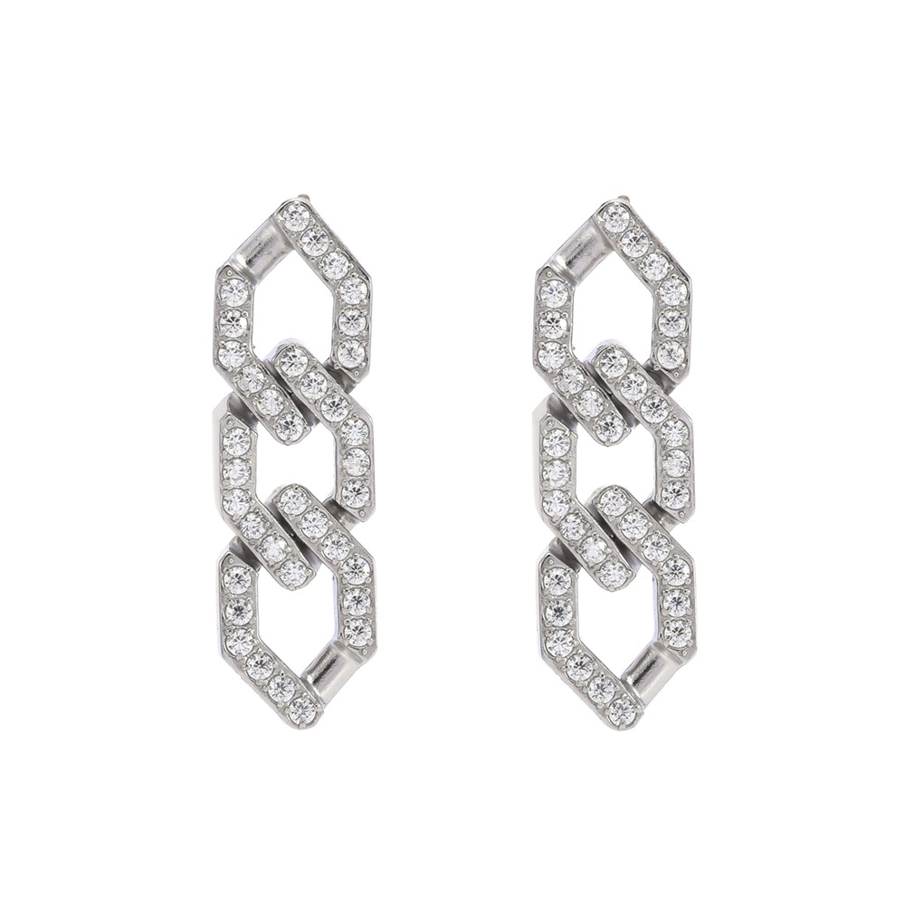 1 Pair Simple Style Chain Plating Inlay Stainless Steel Zircon Drop Earrings display picture 6