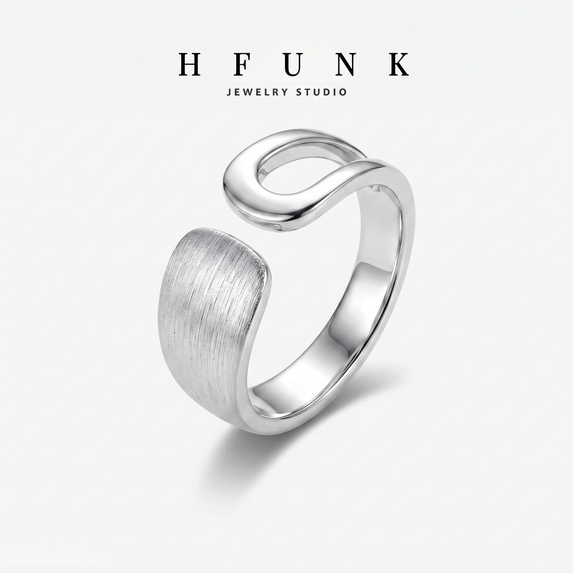 Versatile minimalist style silver-plated half-window matte wide open ring, Korean niche design fashion women's ring