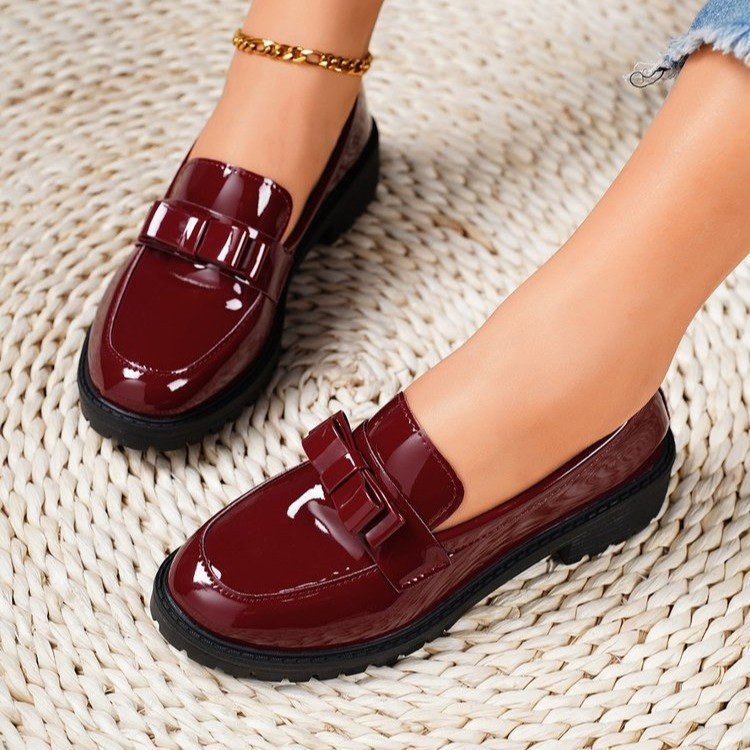 New patent leather glossy tassel mid-heel vintage loafers plus size fashion casual single shoes_voghion.com