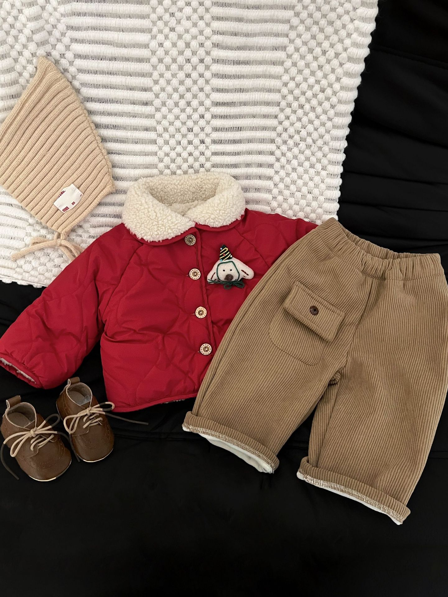 Bebé de Año Nuevo ropa de algodón rojo invierno nuevo estilo extranjero bebé cordero con tapa abrigo de algodón cálido ropa de Año Nuevo