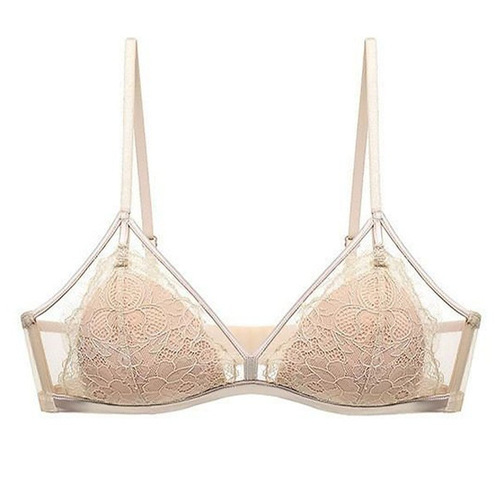 French-style sexy lace red underwear for young girls, false eyelashes, wire-free, thin cotton triangle cups, shaping bra