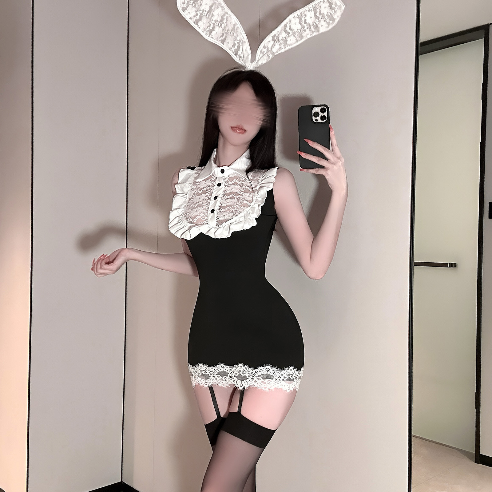 Chaomu 섹시한 속옷 순수한 욕망 드레스 레이스 힙 커버 토끼 소녀 나이트 클럽 qqny 작은 가슴 유혹 무료 잠옷