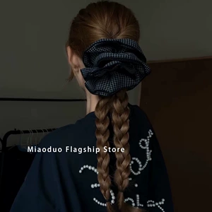Korean Celebrity Style Korean Plaid Scrunchie Low Ponytail Hair Tie Bun Hair Band Hair Rope Headband