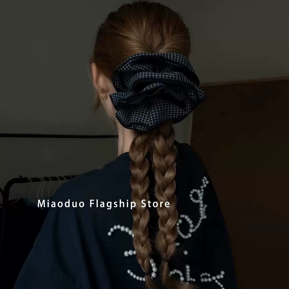 韩国明星同款韩系格子大肠发圈低马尾发绳丸子头皮筋扎头发头绳头