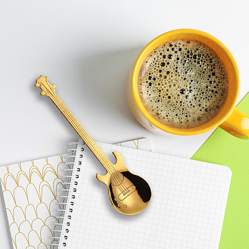 Factory direct sales stainless steel guitar spoon coffee dessert stirring Amazon 304 stainless steel guitar spoon