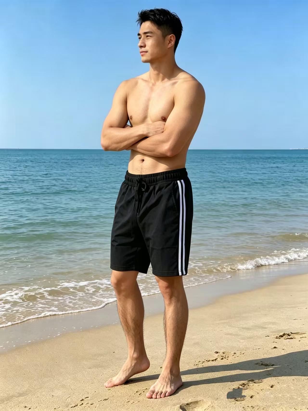 Men's Style Striped Athletic Shorts Heavyweight Loose Straight Leg Casual Five Point Pants For Running And Basketball Summer Style_viptrois.com