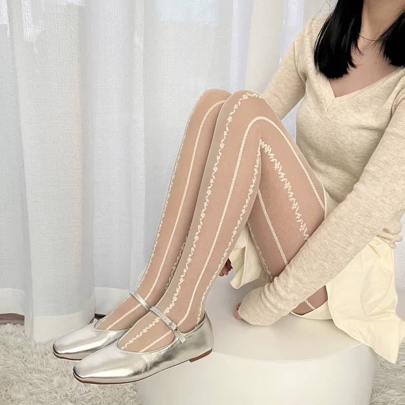 Retro lace thin tights, 2023 collection, fitted