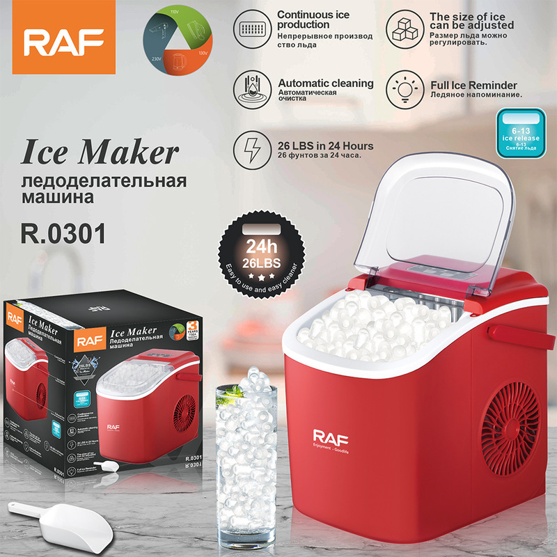 Raf European Standard Cross-Border Small Ice Maker Automatic Bullet Ice Maker Visible 24-Hour Cycle for Home Use