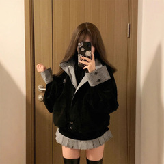 时尚设计感双层领宽松短款夹克外套女2025秋冬新款外套短裙两件套