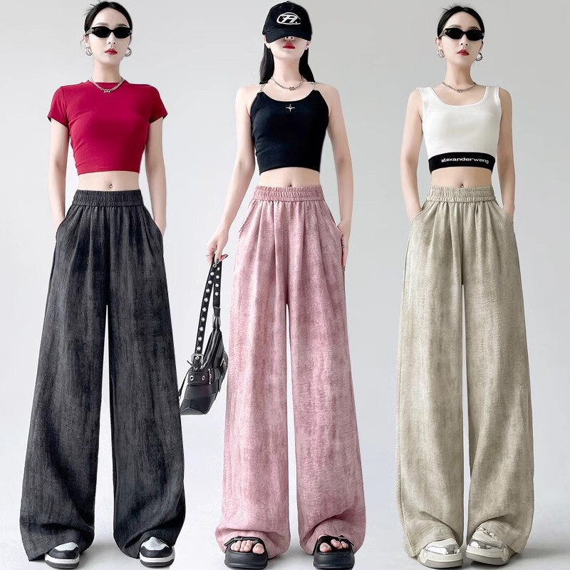 Tie-Dye Cotton and Linen Casual Wide-Leg Pants 2025 Summer New Style Lazy Style Loose Draped Straight Floor-Length Pants for Women Tie-Dye Cotton and Linen Casual Wide-Leg Pants 2025 Summer New Style Lazy Style Loose Draped Straight Floor-Length Pants for Women