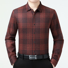 奢侈品大牌长袖衬衫男士秋冬季加绒格子中年羊毛衬衣商务百搭上衣