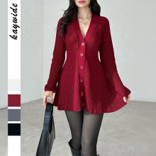 迪芸跨境欧美时尚休闲长袖毛衣连衣裙毛织女装2025秋亚马逊独立站