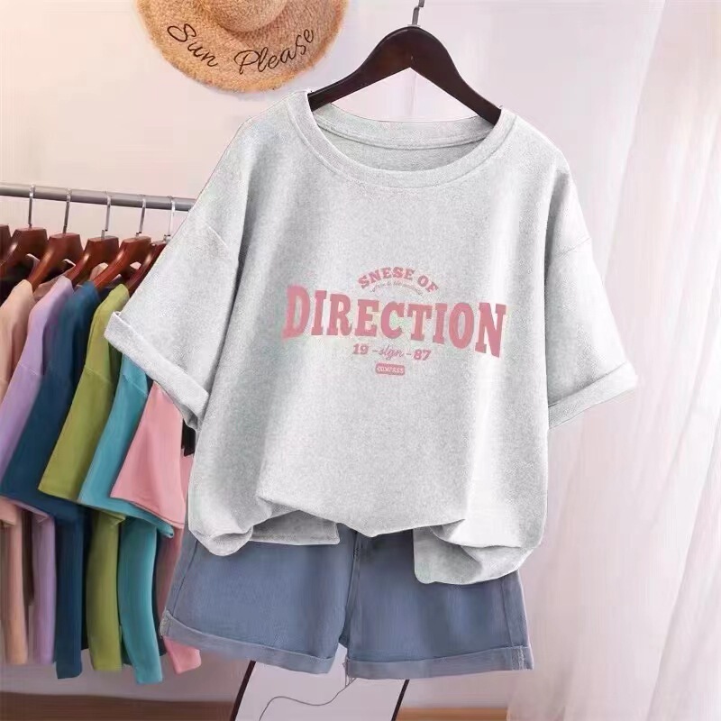 2026 Summer New Style Pure Cotton Short-Sleeve T-Shirt for Women, Thin and Loose Fit, Printed White Slimming Top, Trendy on Instagram