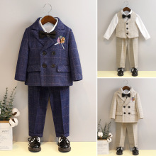儿童西装套装宝宝周岁礼服小童洋气六一演出服格子男童花童礼服
