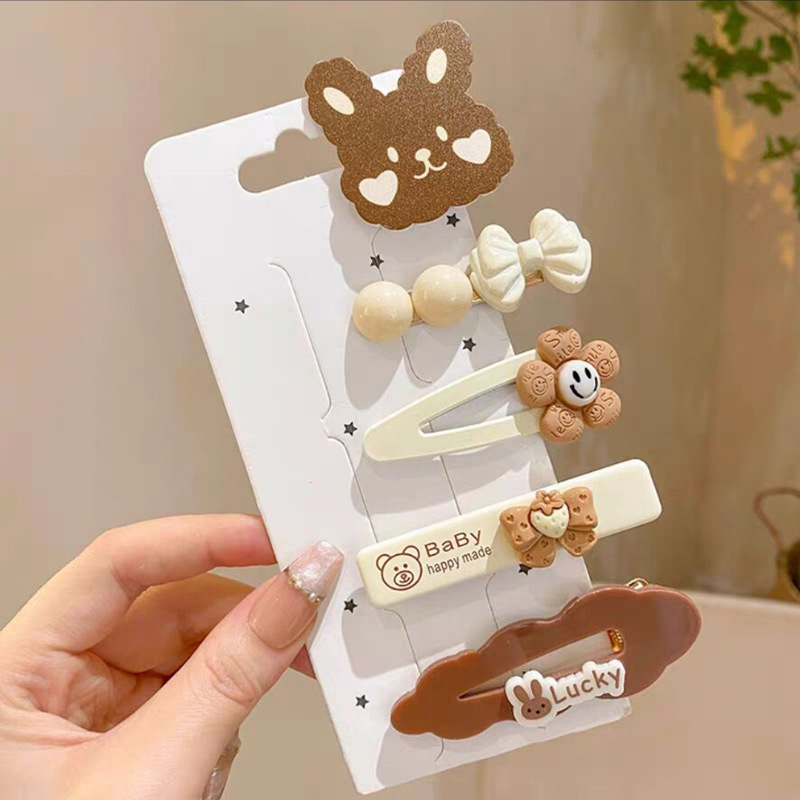 Pinza de pelo de acrílico con diseño de conejo para estudiantes de primaria y secundaria, no daña el cabello, horquilla, pinza BB, baja caída de cabello, pinza de pico de pato para niñas, estilo coreano de dibujos animados.