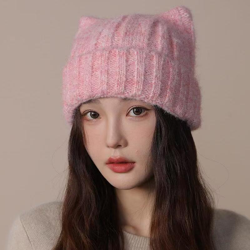 帽子可爱秋冬季耳朵毛线帽新款大头子女秋冬护耳加厚保暖显脸针织|undefined