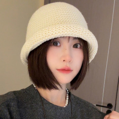 日系卷边纯色百搭渔夫帽子女秋冬季保暖针织毛线帽时尚优雅盆帽