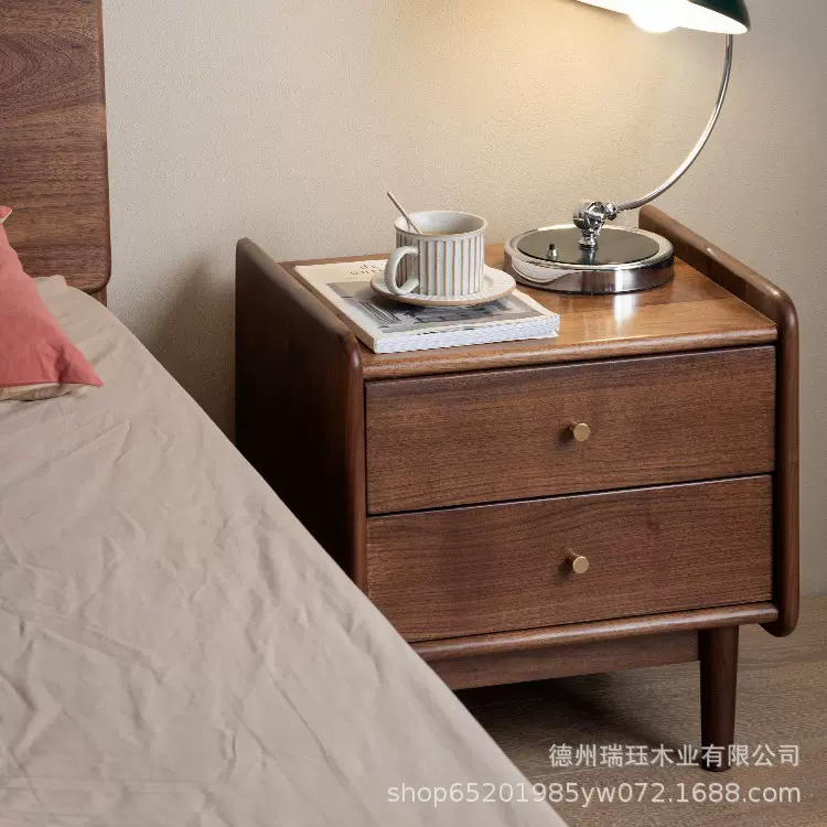北欧简约黑胡桃木床头柜樱桃木实木实木卧室带抽屉储物床边柜