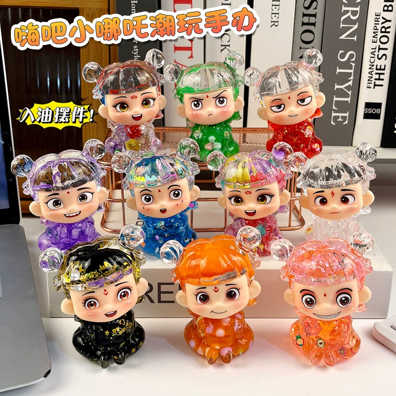 Hi Bar Little Nezha Flowing Sand Модная фигурка Интернет-знаменитости Стильная слепая коробка Прямая трансляция в китайском стиле Древнее настольное украшение Акрил