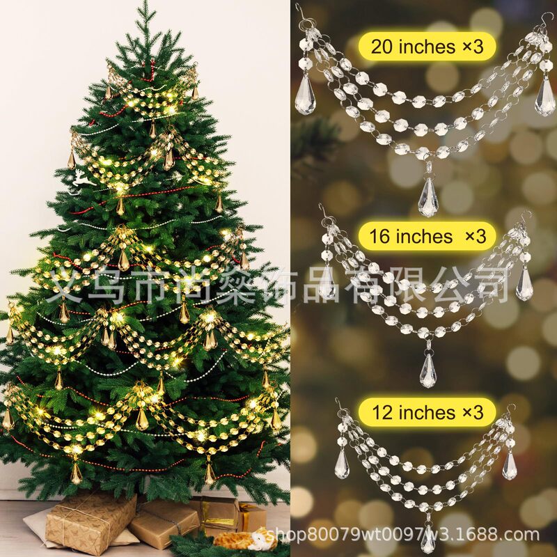 Cross-Border 3-Layer Crystal Garland Suitable for Christmas Tree Decoration, Home Christmas Decoration, Wedding Party Venue Arrangement