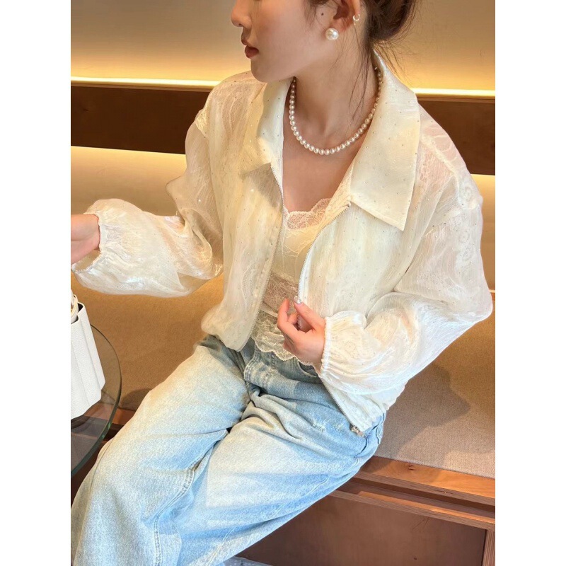重工のホットドリルの春の日焼け止め服の短いタイプの中のレースは野球の服の女性の小さい背のpolo襟のジャケットの潮をつなぎます。|undefined