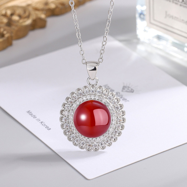 Ethnic retro organic agate pendant with zircon white jade