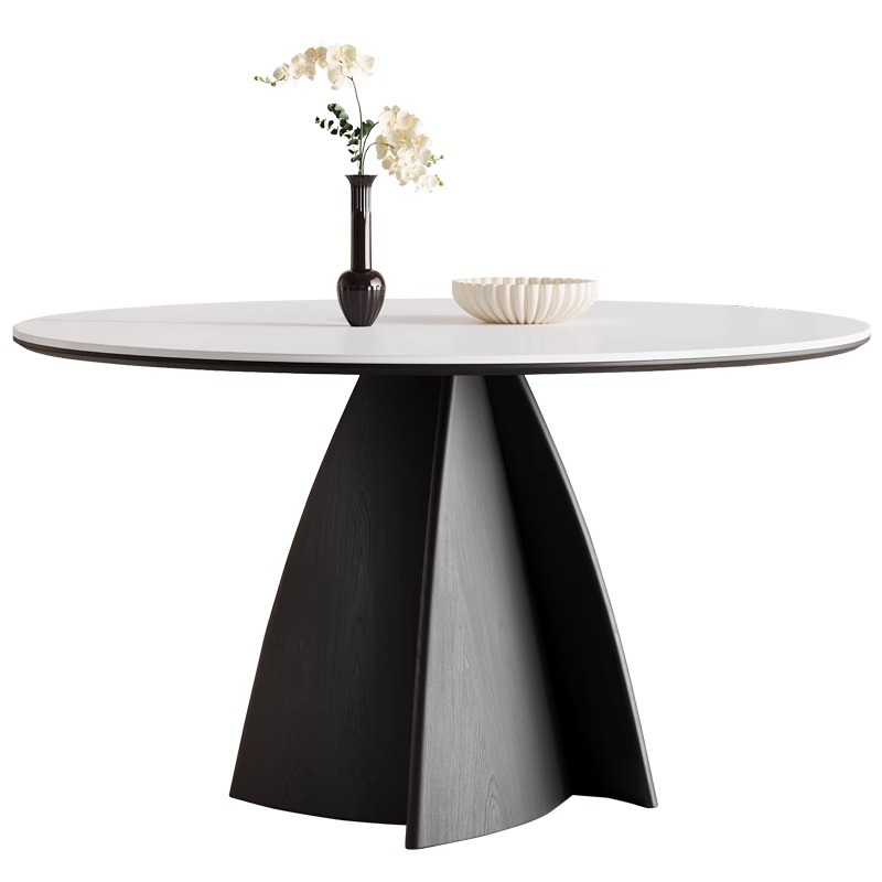 Mesa de comedor de madera maciza redonda de estilo antiguo francés 2025 nuevo hogar negro pequeño apartamento celebridad de Internet mesa de comedor minimalista moderna