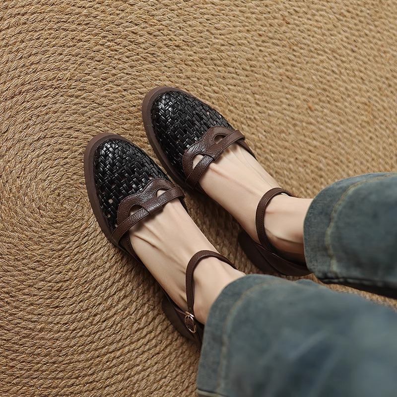 Gran belleza ~ Piel de cordero súper suave ~ Sandalias trenzadas de tacón alto hueco 2025 verano nuevos zapatos de mujer de tacón grueso