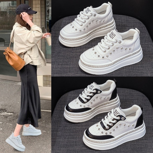 Thick-Soled Inner Height-Increasing White Shoes for Women, 2025 Summer New Style, Lightweight and Versatile Genuine Leather Shoes for Small People