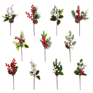 30cm Amazon simulation Christmas cuttings Christmas tree decoration home berries red cones pine needles pine sticks