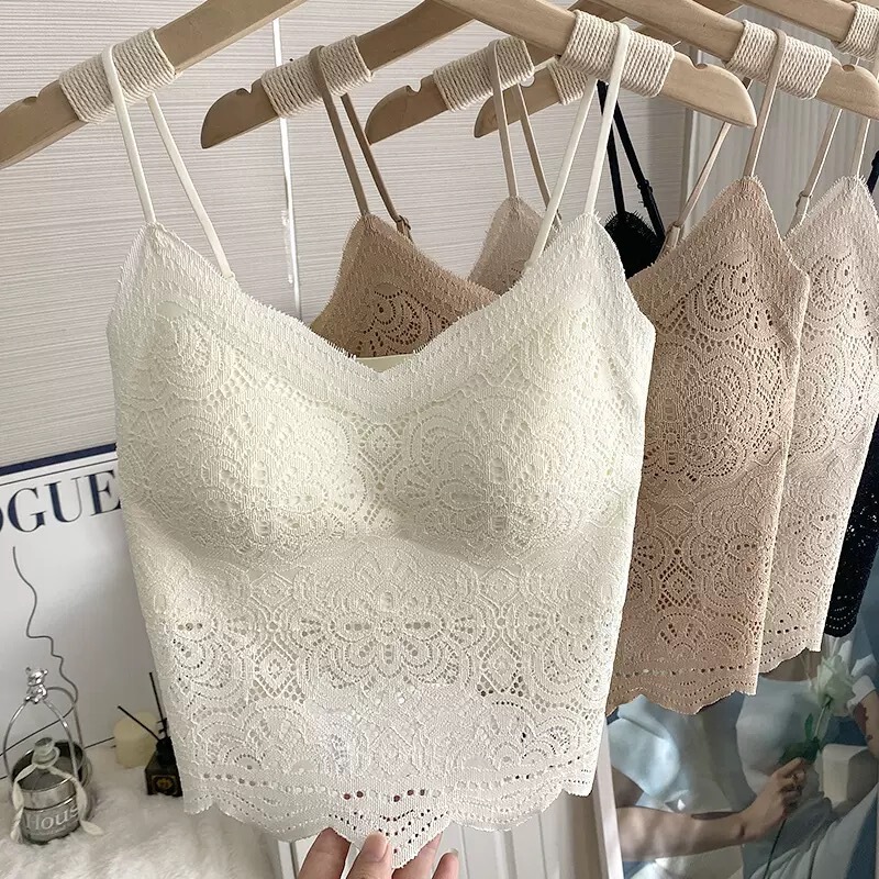 Lace Camisole for Women with Chest Pads, Sexy Backless Bra, Integrated Outerwear V-Neck Tube Top