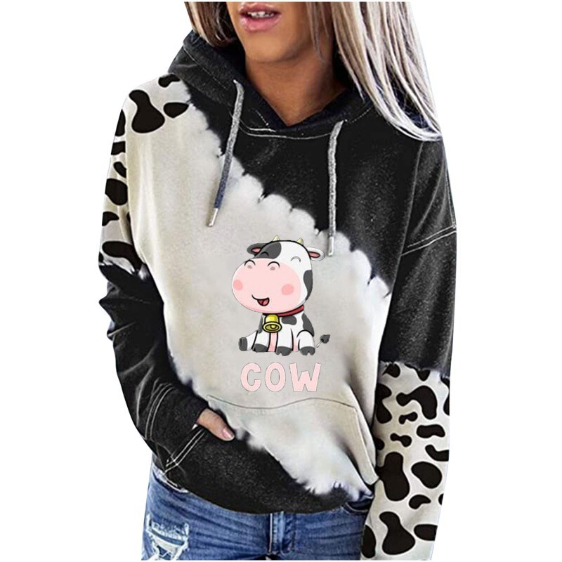 Cross-border foreign trade exclusive for Amazon new cow letter 3D digital printing long sleeve hooded pullover sweater Cross-border foreign trade exclusive for Amazon new cow letter 3D digital printing long sleeve hooded pullover sweater
