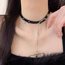 轻奢项链高级感彩色宝石冷淡风choker颈链女小众设计潮酷辣妹项饰