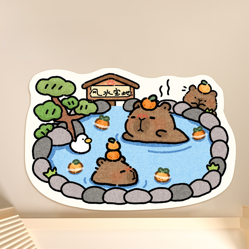 Kapibala 珪藻泥フロアマット吸水速乾浴室フロアマット浴室ドアノンスリップマット漫画足マット|undefined