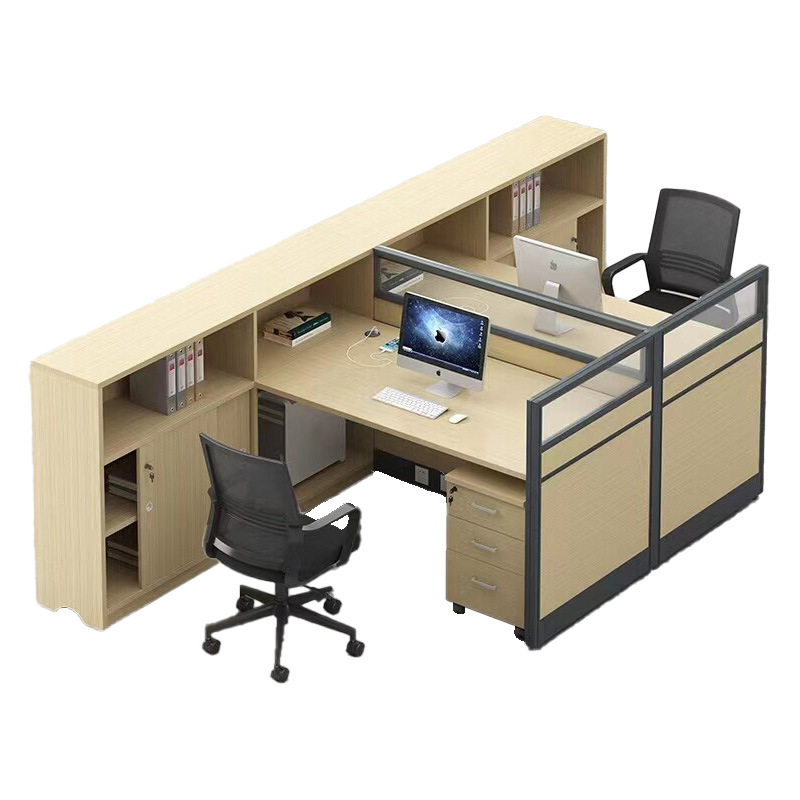 Tarjeta de oficina de personal de color blanco y negro con estante de almacenamiento estación de partición de personal de la empresa mesas y sillas de computadora combinación al por mayor