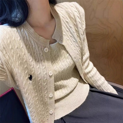 韩系温柔针织开衫两件套套装女春秋外穿百搭设计感麻花毛衣外套