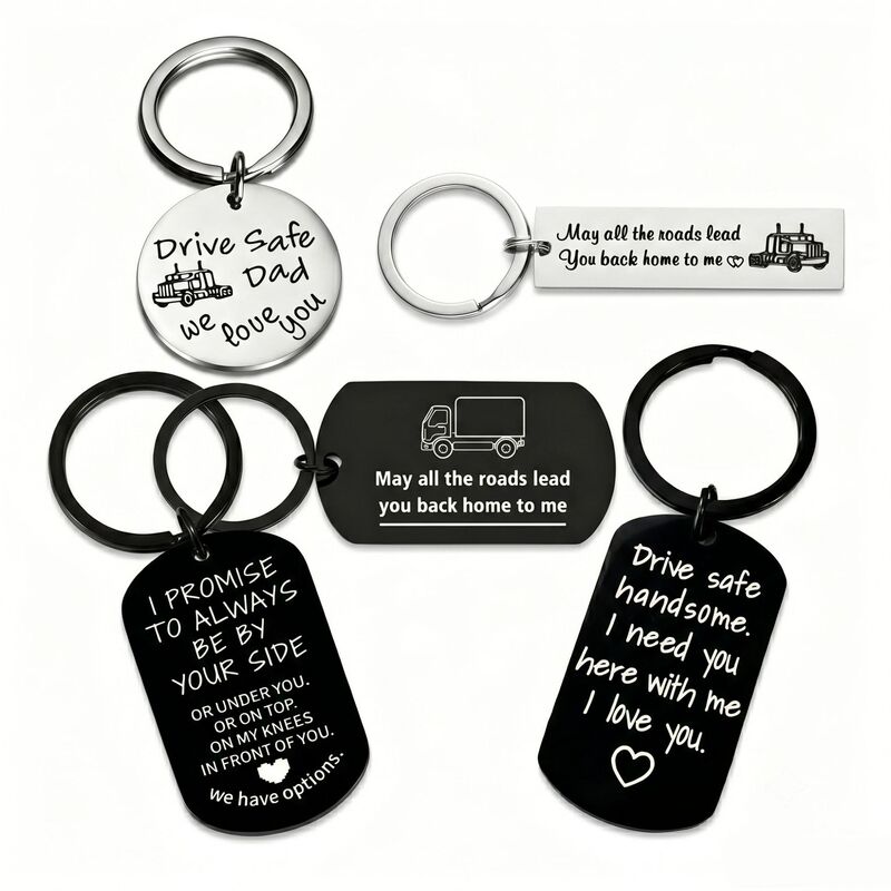 Drived Safe Dad Father's Day Stainless Steel Keychain Truck Driver Safe Driving Keychain Pendant