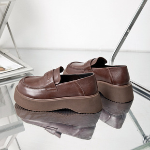 Cross-Border British Style Small Leather Shoes for Women, New Spring Versatile Retro Round-Toe Platform Slip-On Deep-Mouth Shoes