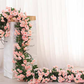 玫瑰花遮挡空调假花藤蔓装饰婚庆吊顶管道缠绕藤仿真藤条塑料壁挂
