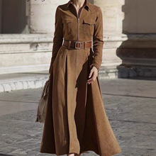 2025跨境亚马逊欧美法式气质高级感收腰冬季棕色拉链长袖连衣裙