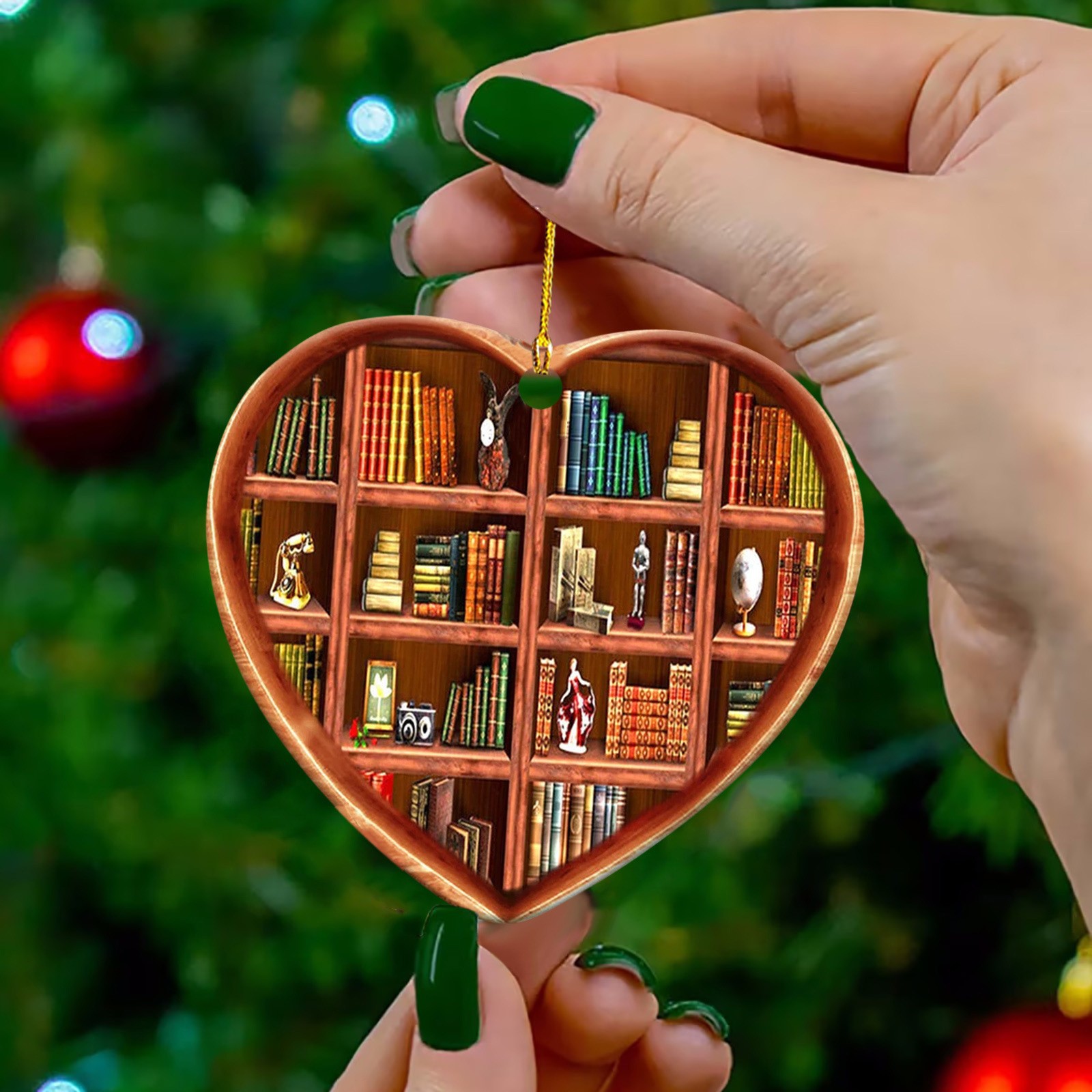 Nuevos productos transfronterizos en forma de corazón librería colgante de automóvil decoración de árbol de Navidad acrílico colgante 8cm