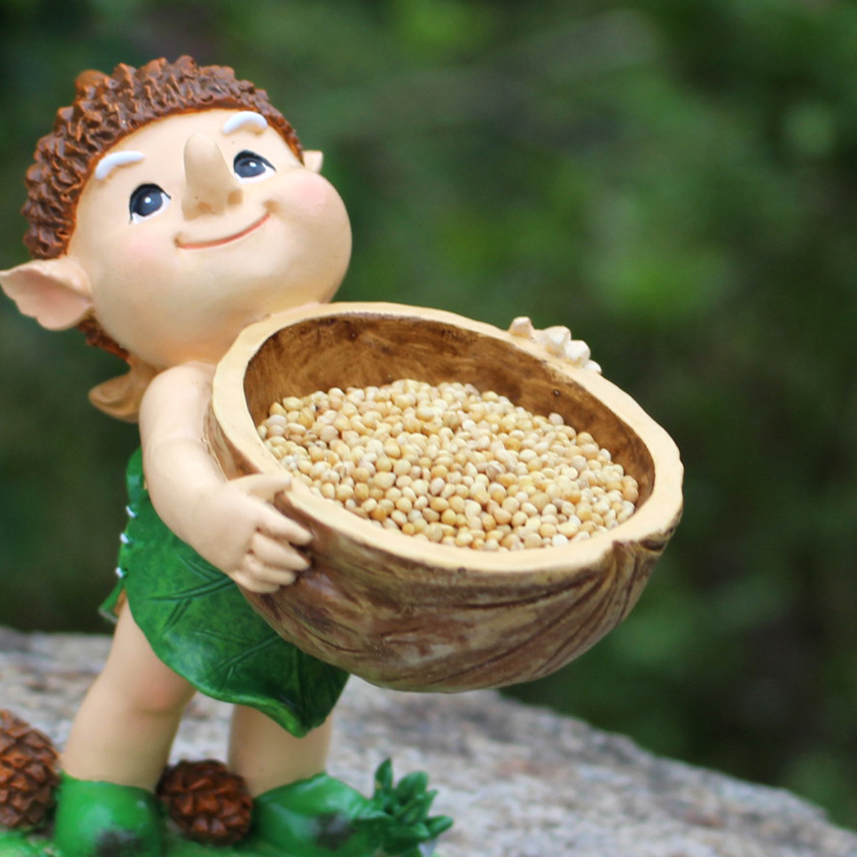  fairy tale forest elf walnut trough bird feeder resin outdoor garden statue courtyard lawn decoration pendulum